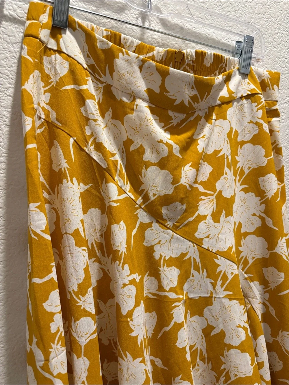 High-Low Floral Midi Skirt in Mustard Yellow